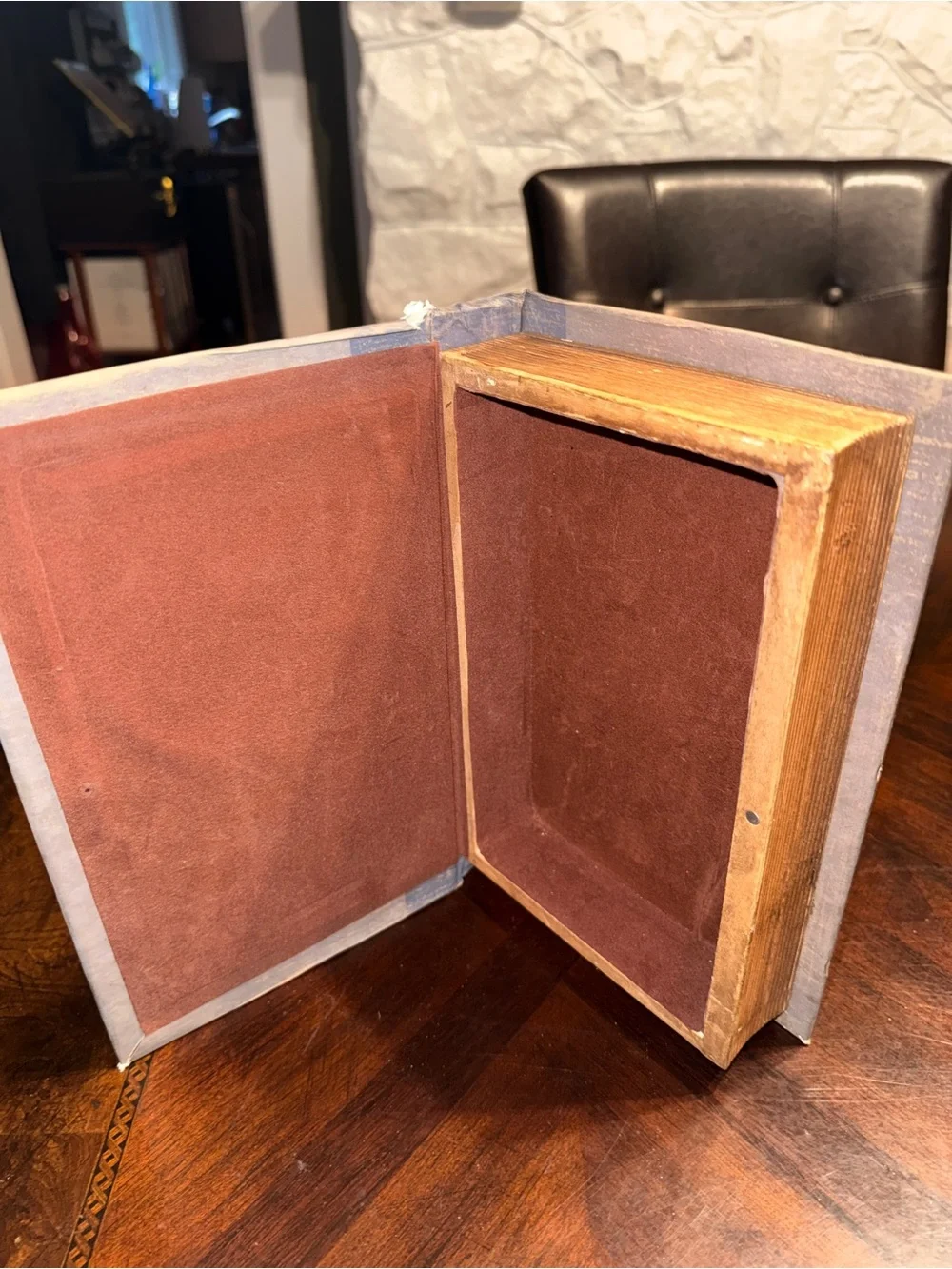 Vintage blue and tan decorative storage stash box!